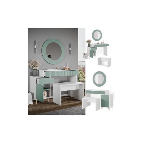4066731227518 - Schminktisch Frisiertisch Kosmetiktisch Arles Weiß Mintgrün Schminkspiegel Bank 120x77 cm Skandi Schlafzimmerkommode Schminkkommode Schublade Ablage Aufbewahrung Frisierkommode Make-Up-Tisch 4066731227518 - Schminktisch Frisiertisch Kosmetiktisch Arles Weiß Mintgrün Schminkspiegel Bank 120x77 cm Skandi Schlafzimmerkommode Schminkkommode Schublade Ablage Aufbewahrung Frisierkommode Make-Up-Tisch