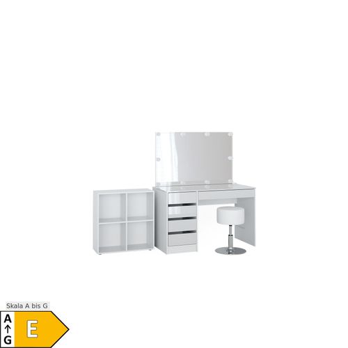 4066731366262 - Schminktisch Sherry Weiß 120 cm 4 Teile mit Standregal Spiegel Hocker led Vicco 4066731366262 - Schminktisch Sherry Weiß 120 cm 4 Teile mit Standregal Spiegel Hocker led Vicco