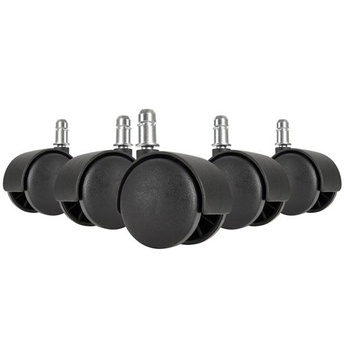 4251745764115 - Premium Bürostuhlrollen für Hartböden Langlebig & gleitfähig 5er Set 50 mm Rollendurchmesser schwarz Kunststoff geeignet für Laminat Parkett Fliesen