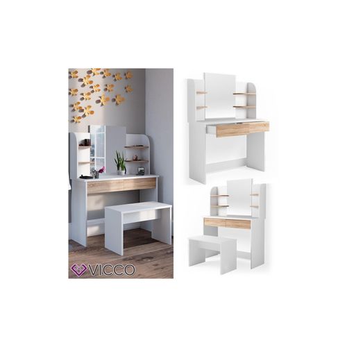4251421938199 - VICCO Schminktisch CHARLOTTE Frisiertisch Weiß Eiche Kommode Kosmetiktisch Bank 4251421938199 - VICCO Schminktisch CHARLOTTE Frisiertisch Weiß Eiche Kommode Kosmetiktisch Bank