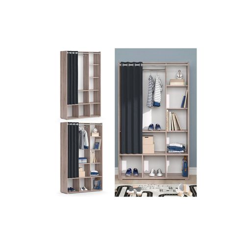 4066731276745 - Kinderkleiderschrank Kinderzimmerschrank Kindergarderobe Luigi Sonoma 106 x 178 cm modern Schrankregal Jugendzimmerschrank Organizer Vorhang Kleiderstange Fächer Aufbewahrung Spielzeugablage