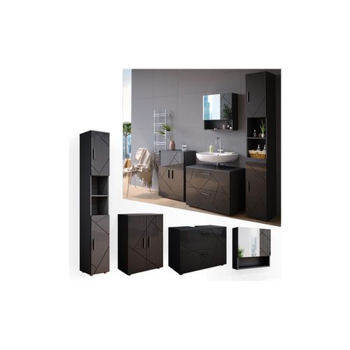 4066731051014 - Badmöbelset Unterschrank Spiegel Badschrank Hochschrank Irma Anthrazit Hochglanz Badmöbel