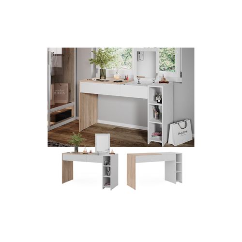 4066731336708 - Schminktisch Kira 129 x 76 cm Weiß Sonoma Frisiertisch inkl Spiegel modern