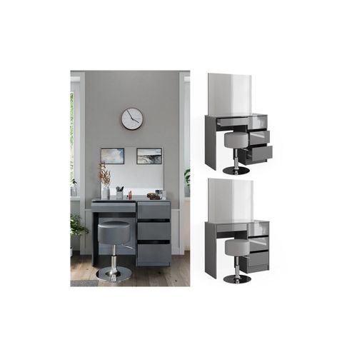 4066731346141 - Schminktisch Sherry Grau Hochglanz 90 x 75 cm Spiegel Hocker Frisiertisch 4066731346141 - Schminktisch Sherry Grau Hochglanz 90 x 75 cm Spiegel Hocker Frisiertisch