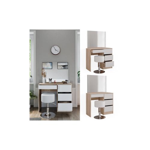 4066731340361 - Schminktisch Sherry Sonoma Weiß 90 x 75 cm Spiegel Hocker Frisiertisch