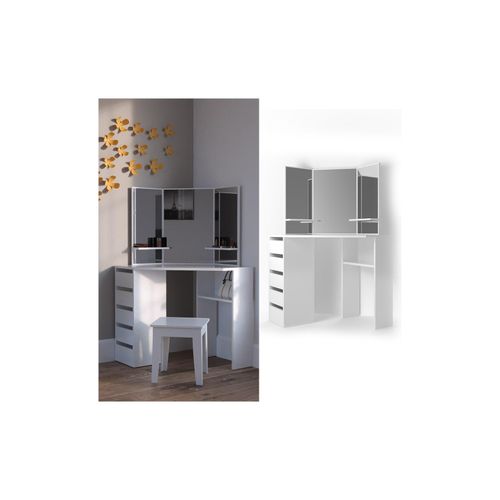 4066731220786 - Eckschminktisch Frisiertisch Schminkkommode Arielle Weiß Spiegel 110x145 cm modern Schlafzimmer Kommode Schublade Ablage Aufbewahrung Kosmetiktisch Schminkkonsole Make-Up-Tisch