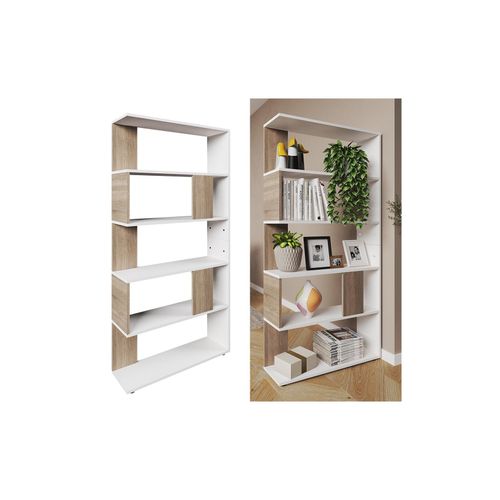 4251421921917 - Raumteiler Bücherregal Standregal Büroregal Regal 5 Fächer Weiß Sonoma 4251421921917 - Raumteiler Bücherregal Standregal Büroregal Regal 5 Fächer Weiß Sonoma