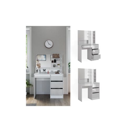 4066731346233 - Schminktisch Sherry Weiß Hochglanz 90 x 75 cm Spiegel Regal Frisiertisch