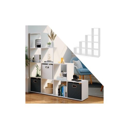 4260423424753 - VICCO Treppenregal 10 Fächer Weiß - Raumteiler Stufenregal Bücherregal Büro Büroregal Standregal