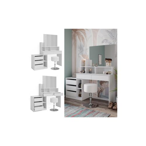 4066731347445 - Schminktisch Anja 1398 x 115 cm Weiß Spiegel Hocker modern Frisiertisch 4066731347445 - Schminktisch Anja 1398 x 115 cm Weiß Spiegel Hocker modern Frisiertisch