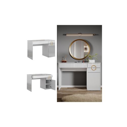 4066731340569 - Schminktisch Adela Weiß Hochglanz 115 x 764 cm Frisiertisch Schubladen 4066731340569 - Schminktisch Adela Weiß Hochglanz 115 x 764 cm Frisiertisch Schubladen