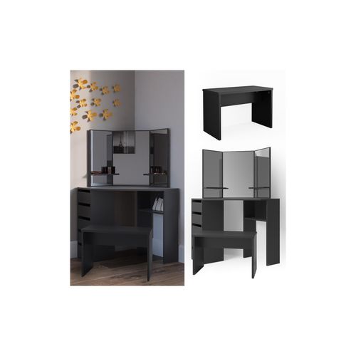 4251421925526 - Eckschminktisch Arielle Frisiertisch Kommode Frisierkommode Spiegel Schwarz inklusive Bank 4251421925526 - Eckschminktisch Arielle Frisiertisch Kommode Frisierkommode Spiegel Schwarz inklusive Bank