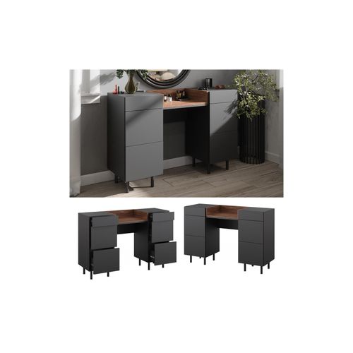 4066731326631 - Schminktisch Anika 120 x 80 cm Anthrazit Walnussbraun mit 6 Schubfächer 4066731326631 - Schminktisch Anika 120 x 80 cm Anthrazit Walnussbraun mit 6 Schubfächer