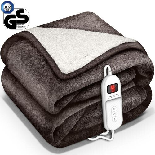 4260613499042 - Heizdecke mit Abschaltautomatik 160x120cm Hellbraun Elektrische Wärmedecke mit 9 Temperaturstufen Kuscheldecke waschbar Bett Sofa Decke elektrisch