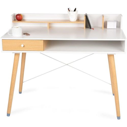 4065827723057 - WONDERMAKE Schreibtisch klein Sekretär aus Holz mit Schublade Bürotisch kompakt PC Tisch kleiner Raum Computertisch Arbeitstisch für Home Office  110x55x90 cm Eiche hell weiß