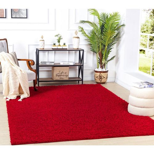 0889292545419 - Teppich Hochflor Wohnzimmer Soft Weich Shaggy Einfarbig Rot 200 x 290 cm - Surya