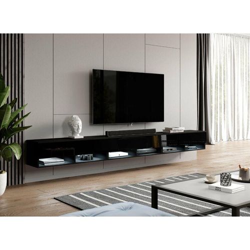 5905351284008 - TV-Schrank alyx 300 cm Lowboard TV-Kommode Schwarz Schwarz Glanz - Furnix