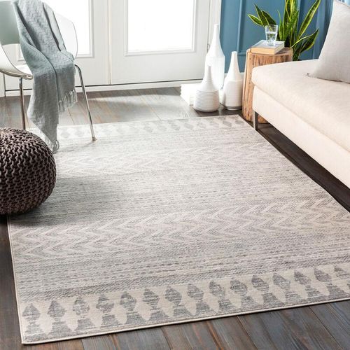 0889292545679 - Berberteppich Kurzflor Wohnzimmer Skandi Boho Design Grau und Elfenbein 140 x 200 cm - Surya