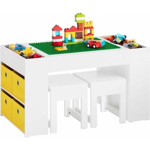 4251388626153 - KMB75-W Kindertisch mit 2 Stühlen Kindersitzgruppe mit Stauraum Spieltisch Kinder multifunktionaler Aktivitätstisch für Kinder Kindersitzgruppe innen