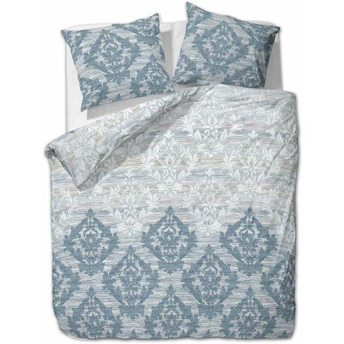 4055971074716 - Etérea - Renforcé Baumwoll Bettwäsche Barock Blau 200x220 cm + 2 Stk 80x80 cm - Blau