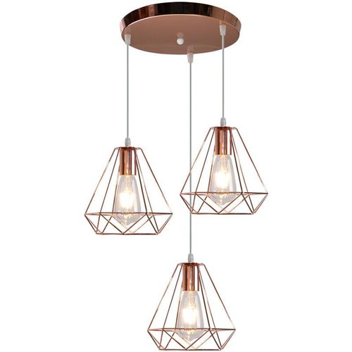 5713441741115 - Axhup - Pendelleuchte Vintage 3 Flammig Hängelampe mit Käfig E27 Art Ø20cm Diamant Lampen für für Wohnzimmer Esszimmer (Roségold)