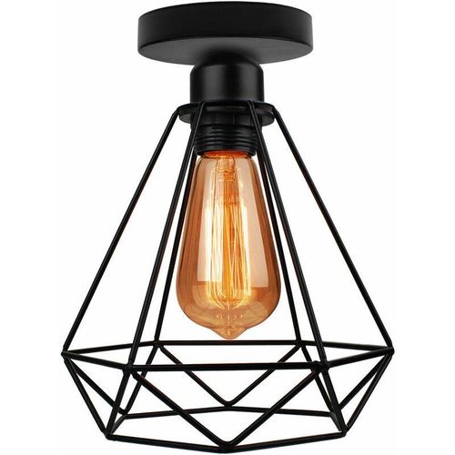 6407971261395 - Axhup - Deckenleuchte Vintage 1 Flammig Deckenlampe im Industri Stil Art Diamant Lampe mit Käfig für Wohnzimmer Schlafzimmer Esszimmer Schwarz 1PCS