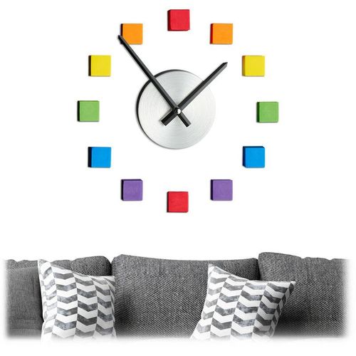 4052025307820 - Wanduhr diy Uhr Wandtattoo zum Aufkleben Zifferblatt Regenbogen Größe variabel Kinder- & Wohnzimmer bunt - Relaxdays