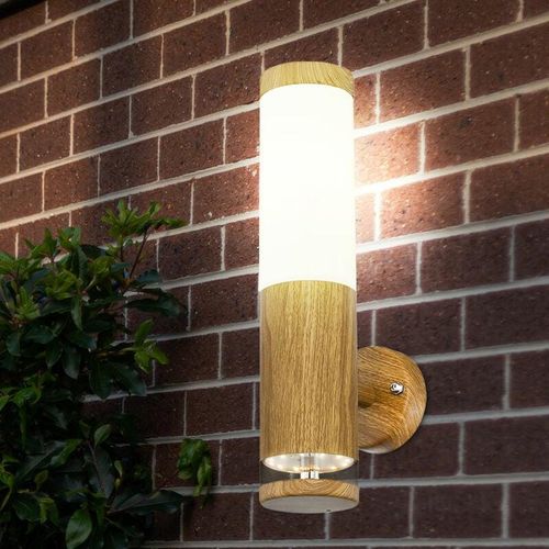 9007371488865 - - Außenlampe Wandleuchte Aussen Edelstahl led Balkon Aussenleuchte Wand Holz Optik mit Deko led 1x E27 BxH 85 x 35 cm