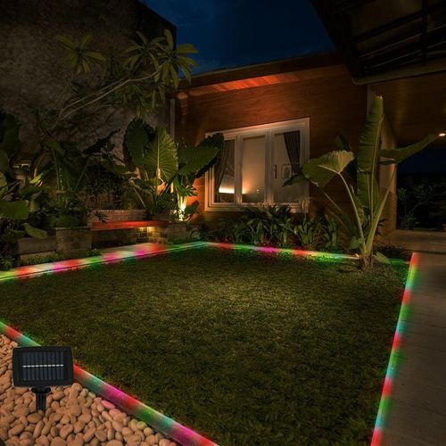 4059157354104 - LED Lichterkette Solar Solarlichterkette mit Erdspieß mehrfarbig farbige LED Steckleuchte LED Garten Kunststoff schwarz Schalter 50x LED L 490 cm