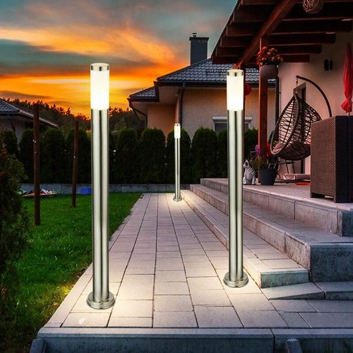 4059157150171 - Etc-shop - 3x Außen Steh Stand Lampen Garten Balkon Strahler Edelstahl Sockel Leuchten silber Rasen Beleuchtung