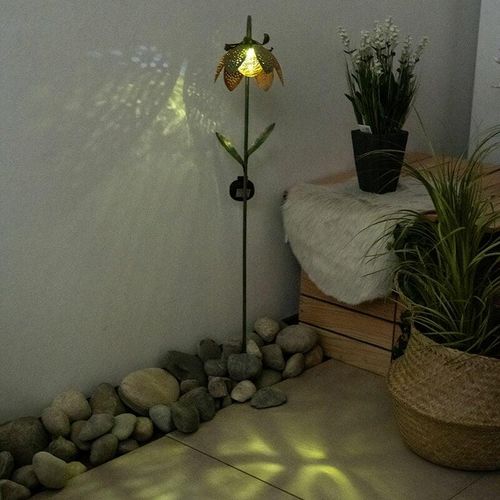 4059157155220 - Etc-shop - led Außen Solar Steck Leuchte Blume Crackle-Glas Kugel Lampe Garten Strahler gold-grün Erdspieß