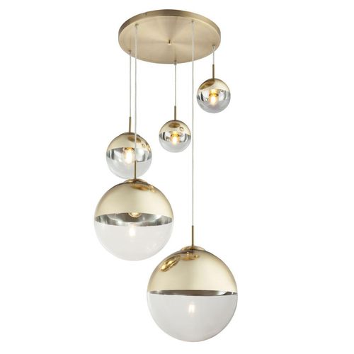 9007371377466 - - Hänge Pendel Lampe Arbeits Zimmer Glas Kugel Strahler Decken Büro Leuchte Gold 15855-5