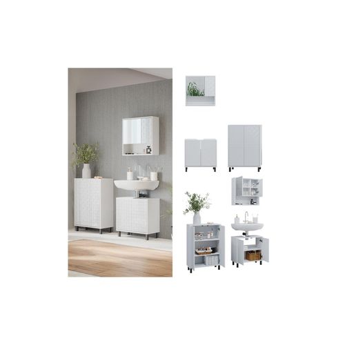 4066731228508 - Badmöbel-Set Agasta weiß Badezimmerschränke 3D Optik 4066731228508 - Badmöbel-Set Agasta weiß Badezimmerschränke 3D Optik