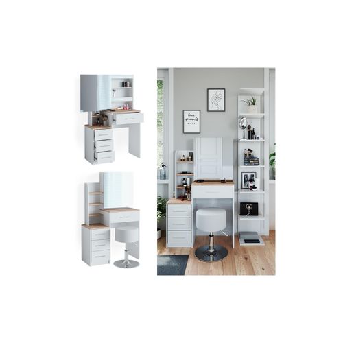 4066731231638 - Schminktisch Frisiertisch Kosmetiktisch Conrada Weiß Sonoma Schminkspiegel 80x132 modern Hocker Schlafzimmerkommode Schminkkommode Schublade Spiegelschrank Frisierkommode Make-Up-Tisch 4066731231638 - Schminktisch Frisiertisch Kosmetiktisch Conrada Weiß Sonoma Schminkspiegel 80x132 modern Hocker Schlafzimmerkommode Schminkkommode Schublade Spiegelschrank Frisierkommode Make-Up-Tisch