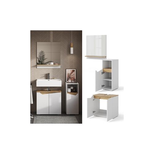4066731340484 - Badmöbel-Set Marelle Weiß Artisan moderne Serie Badezimmer dekorative Front Waschtischunterschrank Badspiegel Midischrank 4066731340484 - Badmöbel-Set Marelle Weiß Artisan moderne Serie Badezimmer dekorative Front Waschtischunterschrank Badspiegel Midischrank
