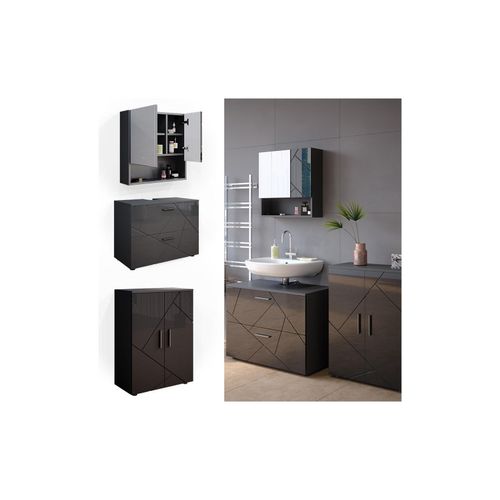4066731050994 - Badmöbelset Unterschrank Spiegelschrank Badschrank Irma Anthrazit Hochglanz Badmöbel