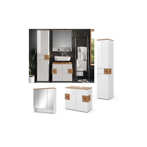 4066731242993 - Badmöbel-Set Badezimmer-Möbel Bad-Schrank Eden Weiß Artisan modern Badezimmerschrank Waschbeckenunterschrank Spiegelschrank Hochschrank Schranktür Schrankfach 4066731242993 - Badmöbel-Set Badezimmer-Möbel Bad-Schrank Eden Weiß Artisan modern Badezimmerschrank Waschbeckenunterschrank Spiegelschrank Hochschrank Schranktür Schrankfach