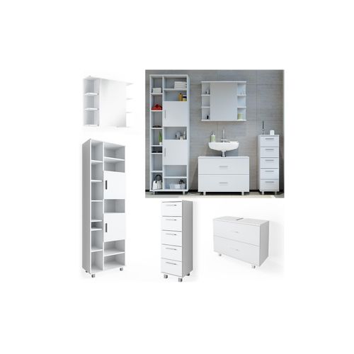 4251421952386 - VICCO Badmöbel Set ILIAS Weiß Spiegel Kommode Unterschrank Badschrank