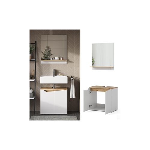 4066731340477 - Badmöbel-Set Marelle Weiß Artisan moderne Serie Badezimmer dekorative Front Waschtischunterschrank Badspiegel 4066731340477 - Badmöbel-Set Marelle Weiß Artisan moderne Serie Badezimmer dekorative Front Waschtischunterschrank Badspiegel