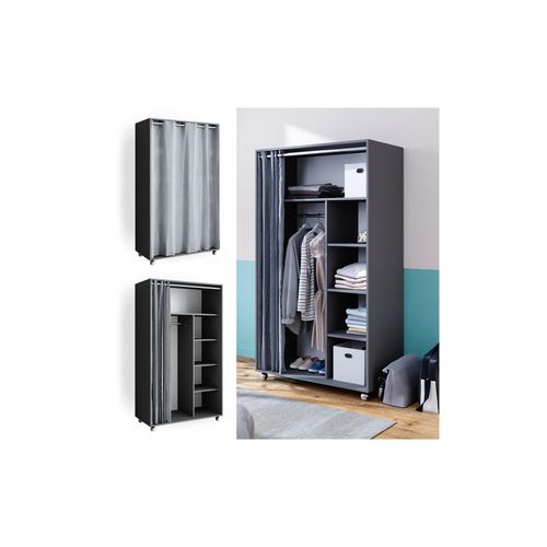 4066731276530 - mobiler Kleiderschrank Dielenschrank Garderobe Doros Grau 100 x 168 cm offen rollbar 4066731276530 - mobiler Kleiderschrank Dielenschrank Garderobe Doros Grau 100 x 168 cm offen rollbar