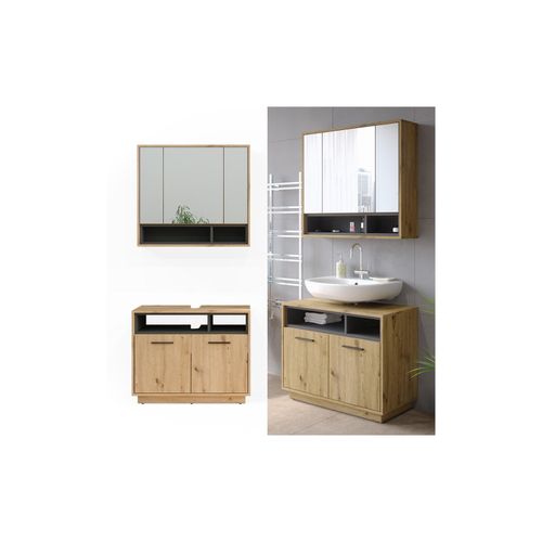 4066731248834 - Badmöbel-Set Badezimmer-Möbel Bad-Schrank Beatrice Eiche Anthrazit modern Badezimmerschrank Waschtischunterschrank Spiegelschrank Schranktür Schrankfach 4066731248834 - Badmöbel-Set Badezimmer-Möbel Bad-Schrank Beatrice Eiche Anthrazit modern Badezimmerschrank Waschtischunterschrank Spiegelschrank Schranktür Schrankfach