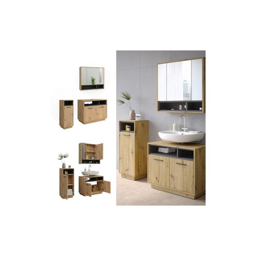 4066731248858 - Badmöbel-Set Badezimmer-Möbel Bad-Schrank Beatrice Eiche Anthrazit modern Badezimmerschrank Waschtischunterschrank Spiegelschrank Midischrank Schranktür Schrankfach