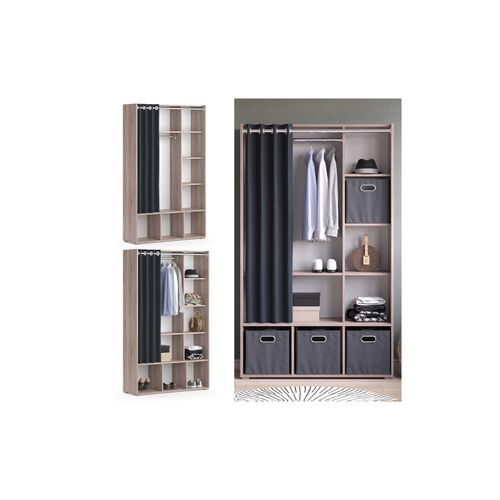 4066731276714 - Kleiderschrank Schlafzimmerschrank Garderobe Luigi Sonoma 106 x 178 cm modern Schrankregal Organizer Vorhang Kleiderstange Fächer Aufbewahrung Ablage