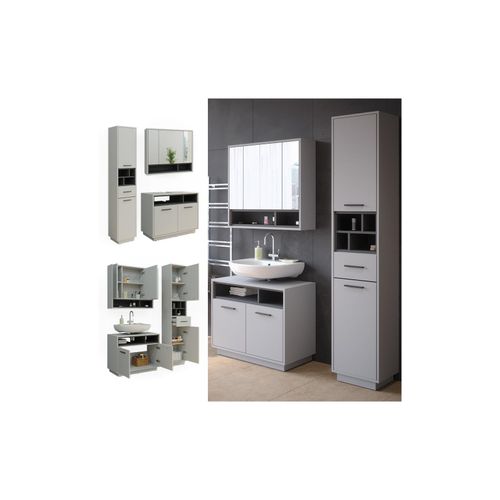 4066731248889 - Badmöbel-Set Badezimmer-Möbel Bad-Schrank Beatrice Grau Anthrazit modern Badezimmerschrank Waschtischunterschrank Spiegelschrank Hochschrank Schranktür Schrankfach