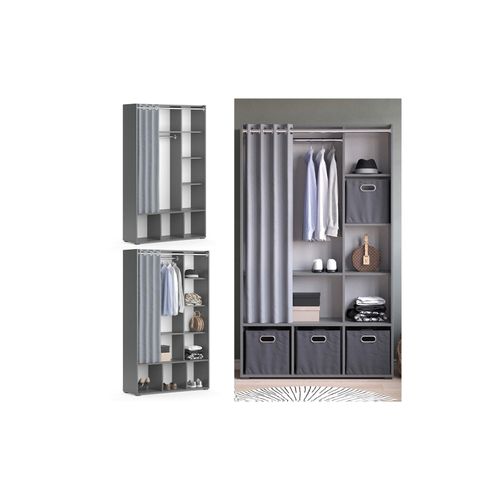 4066731276721 - Kleiderschrank Schlafzimmerschrank Garderobe Luigi Grau 106 x 178 cm modern Schrankregal Organizer Vorhang Kleiderstange Fächer Aufbewahrung Ablage 4066731276721 - Kleiderschrank Schlafzimmerschrank Garderobe Luigi Grau 106 x 178 cm modern Schrankregal Organizer Vorhang Kleiderstange Fächer Aufbewahrung Ablage