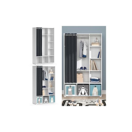 4066731276806 - Kinderkleiderschrank Kinderzimmerschrank Kindergarderobe Luigi Weiß 106 x 178 cm modern Schrankregal Jugendzimmerschrank Organizer Vorhang Kleiderstange Fächer Aufbewahrung Spielzeugablage 4066731276806 - Kinderkleiderschrank Kinderzimmerschrank Kindergarderobe Luigi Weiß 106 x 178 cm modern Schrankregal Jugendzimmerschrank Organizer Vorhang Kleiderstange Fächer Aufbewahrung Spielzeugablage