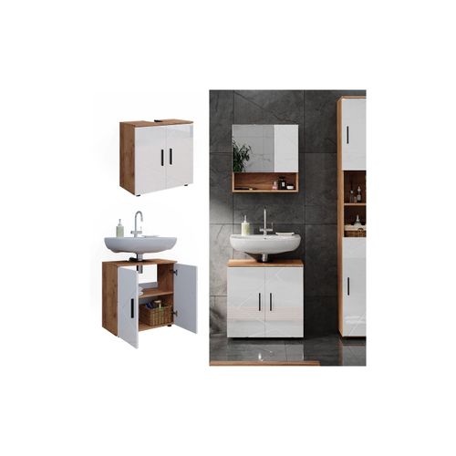 4066731273478 - Waschtischunterschrank Waschbeckenunterschrank Irma Eiche Weiß Hochglanz modern 60x59 cm Badezimmer Schrank Badschrank Badkommode Badmöbel 2 Türen 4066731273478 - Waschtischunterschrank Waschbeckenunterschrank Irma Eiche Weiß Hochglanz modern 60x59 cm Badezimmer Schrank Badschrank Badkommode Badmöbel 2 Türen