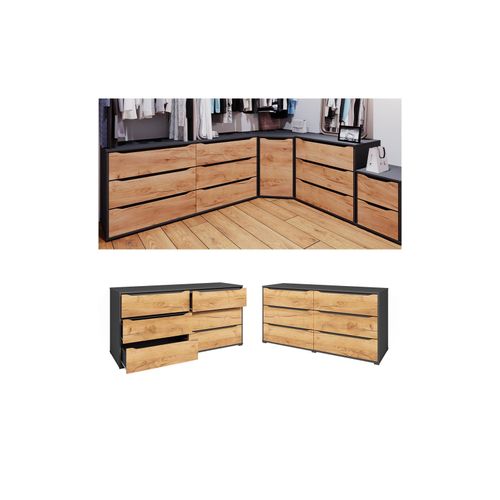 4066731381258 - Sideboard Ruben Goldkraft Eiche Anthrazit 160 x 776 cm mit Schubladen Vicco