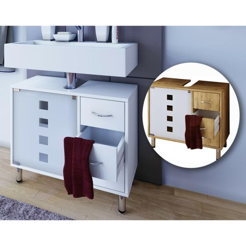 4051814406799 - Holz Waschbeckenunterschrank Badschrank Maße H 58 x B 67 x T 30 cm 1 ESG-Sicherheitsglastür 3 Schubladen modernes Badezimmermöbel - Darola 4051814406799 - Holz Waschbeckenunterschrank Badschrank Maße H 58 x B 67 x T 30 cm 1 ESG-Sicherheitsglastür 3 Schubladen modernes Badezimmermöbel - Darola