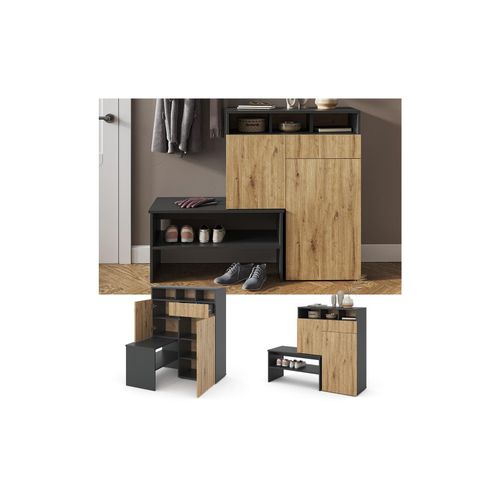 4066731228805 - Schuhregal Flurregal Schuhschrank Selena Anthrazit Eiche 125x102 Sitzbank modern Flur Schrank Schuheckschrank Schuhorganizer Schuhablage Flurmöbel Schranktür Schrankschublade Schrankfach 4066731228805 - Schuhregal Flurregal Schuhschrank Selena Anthrazit Eiche 125x102 Sitzbank modern Flur Schrank Schuheckschrank Schuhorganizer Schuhablage Flurmöbel Schranktür Schrankschublade Schrankfach